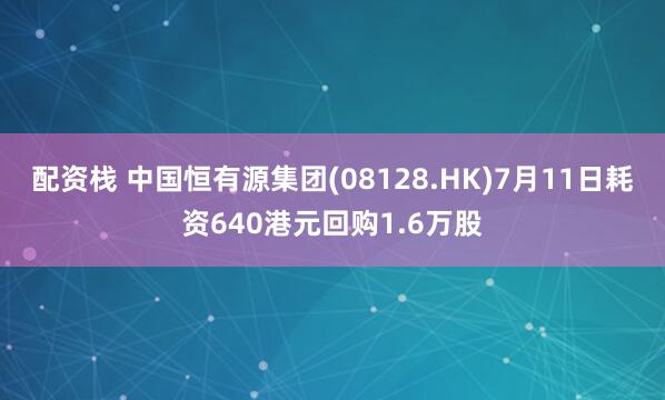 配资栈 中国恒有源集团(08128.HK)7月11日耗资640港元回购1.6万股
