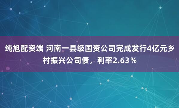 纯旭配资端 河南一县级国资公司完成发行4亿元乡村振兴公司债，利率2.63％